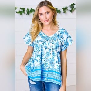 Haptics Short Sleeve Babydoll Style Top